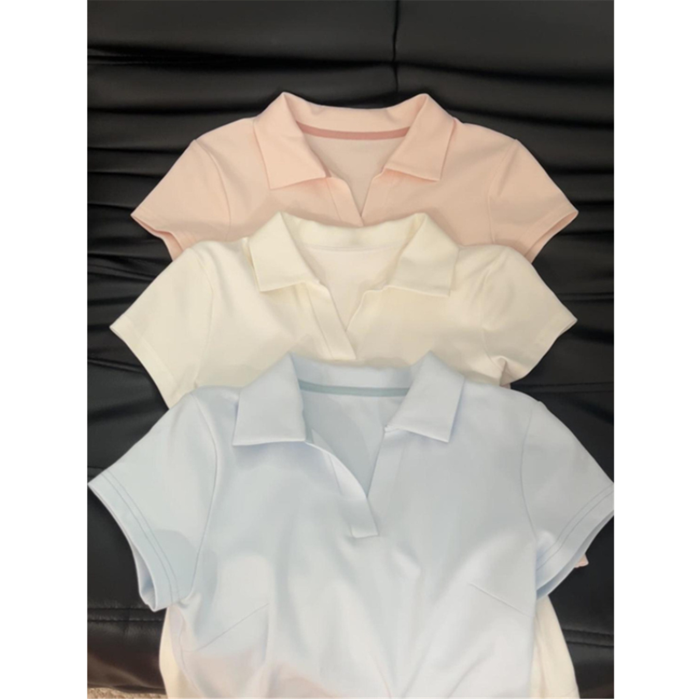 polo领短袖t恤女修身短款上衣服