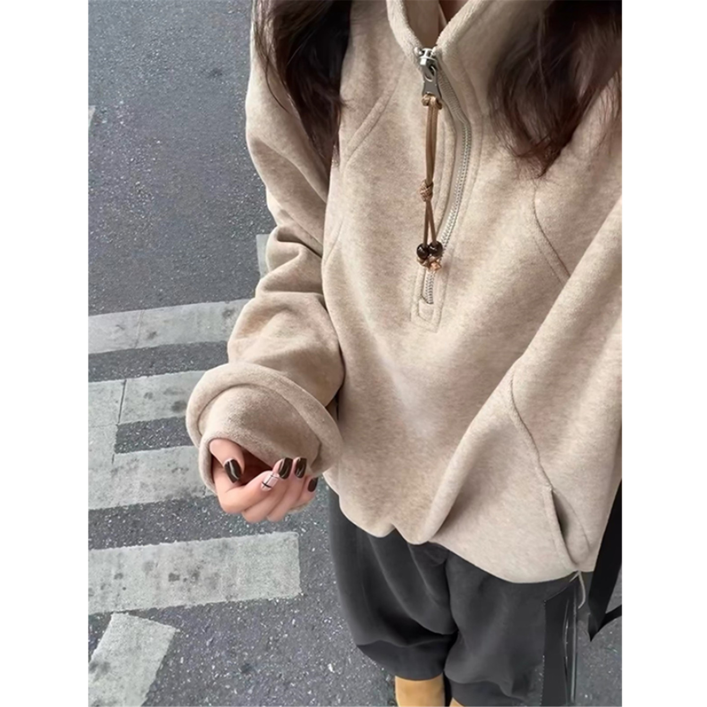 半拉链立领卫衣女宽松外套上衣服图片