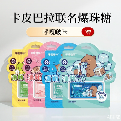 卡皮巴拉联名款爆珠糖呼嘎啵咔网红清新口气薄荷爆珠丸约会接吻糖