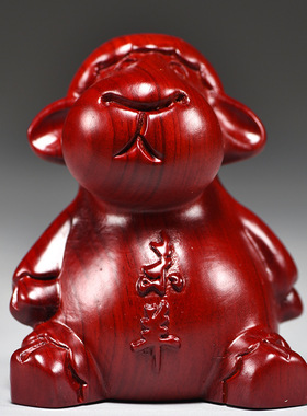 红色木雕刻羊摆件十二生肖木头羊家居补角吉祥物风水装饰手工艺品