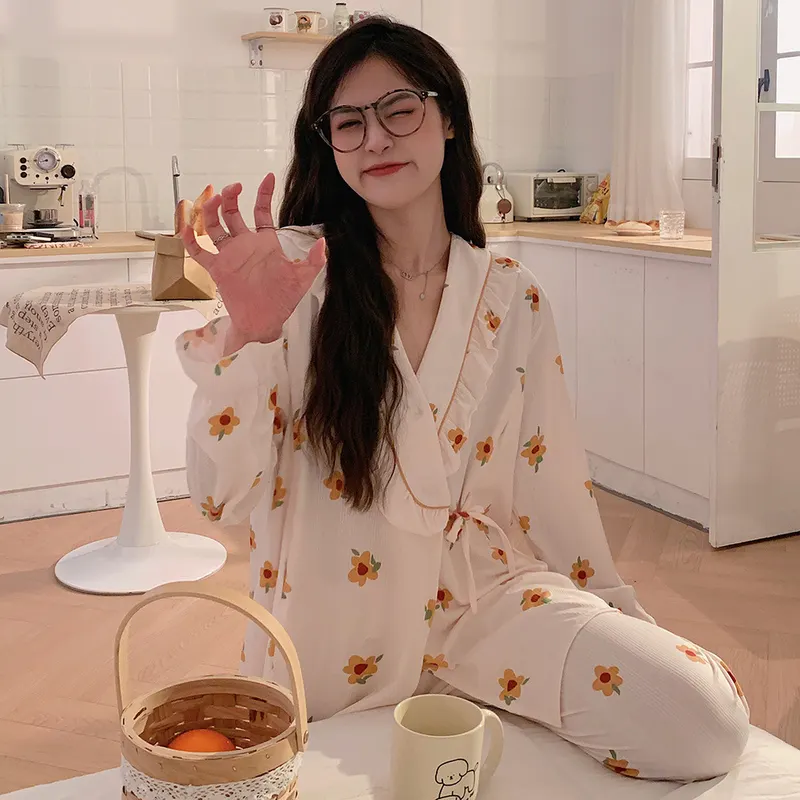 2024和服夏天孕妇睡衣女春秋冰丝月子服夏季薄款产后5哺乳两件套6