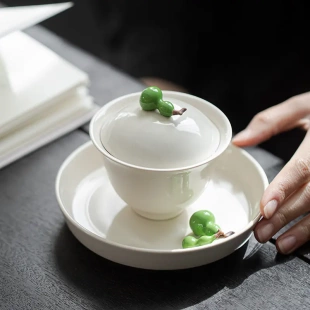 草木灰创意葫芦三才盖碗手工防烫泡茶碗家用复古功夫茶具 日式