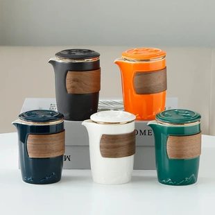 观山快客杯一壶三杯户外旅行茶具车载露营陶瓷功夫茶具水杯 便携式