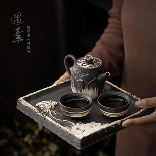 一壶二杯带茶盘茶壶茶杯整套简易办公室泡茶器 家用功夫茶具小套装