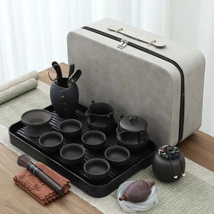 便携式 紫砂旅行陶瓷功夫茶具套装 包家用泡茶壶杯简约办公户外茶盘