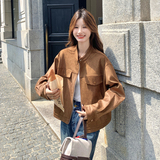 复古经典麂皮绒外套女2025秋季新款韩系时尚百搭小个子机车服夹克，女装短外套，丽人依阁