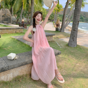 现货2412kp125k188连衣裙夏新款挂脖长裙子海边慵懒度假风连衣裙