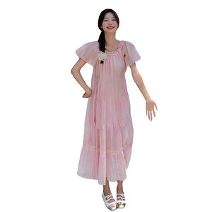 现货2411kp135k198度假连衣裙女2025年夏季新款花苞袖一字肩长裙图片