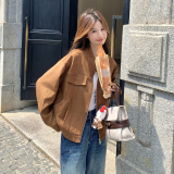复古经典麂皮绒外套女2025秋季新款韩系时尚百搭小个子机车服夹克，女装短外套，丽人依阁