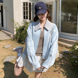 超好看蓝色翻领麂皮绒外套女春季2025新款韩系学院风休闲夹克上衣，女装短外套，丽人依阁