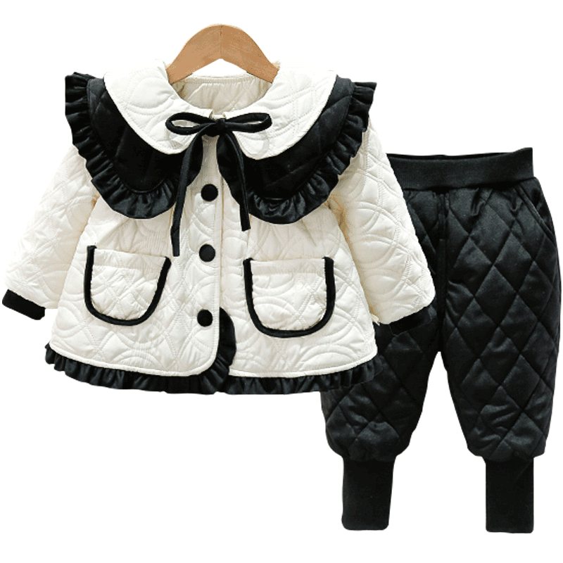 女宝宝棉衣加厚秋冬装小香风棉服套装冬季小童保暖韩版棉袄两件套