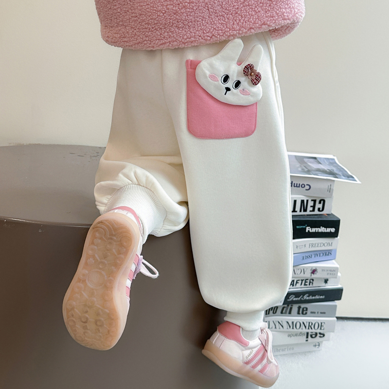 女童冬季卡通小熊加绒保暖卫裤