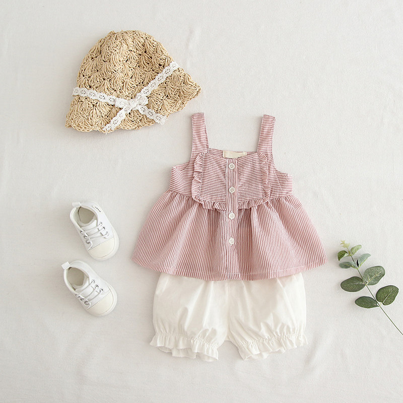 女宝宝夏装新款韩版女童两件套小童衣服5短袖套装0-4岁2洋气3童装