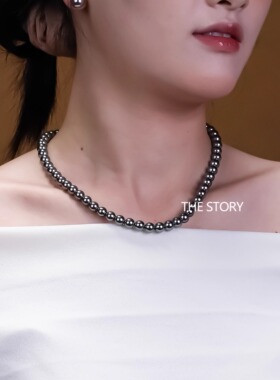 灰色珍珠贝珠项链饰品女百搭气质高级感不掉色锁骨链