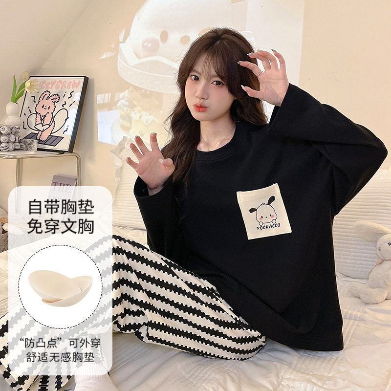 阪织屋官方旗舰店高颜值条纹睡衣女春秋款爆款2026新款小个子家居