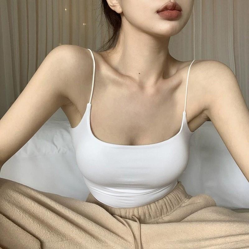 现货小吊带背心女西装内搭打底带胸垫抹胸美背文胸一体外穿上衣夏