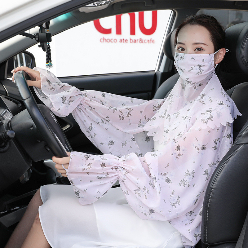 夏季防晒面纱女遮全脸骑车遮阳开车薄款护颈面罩遮阳面罩两件套