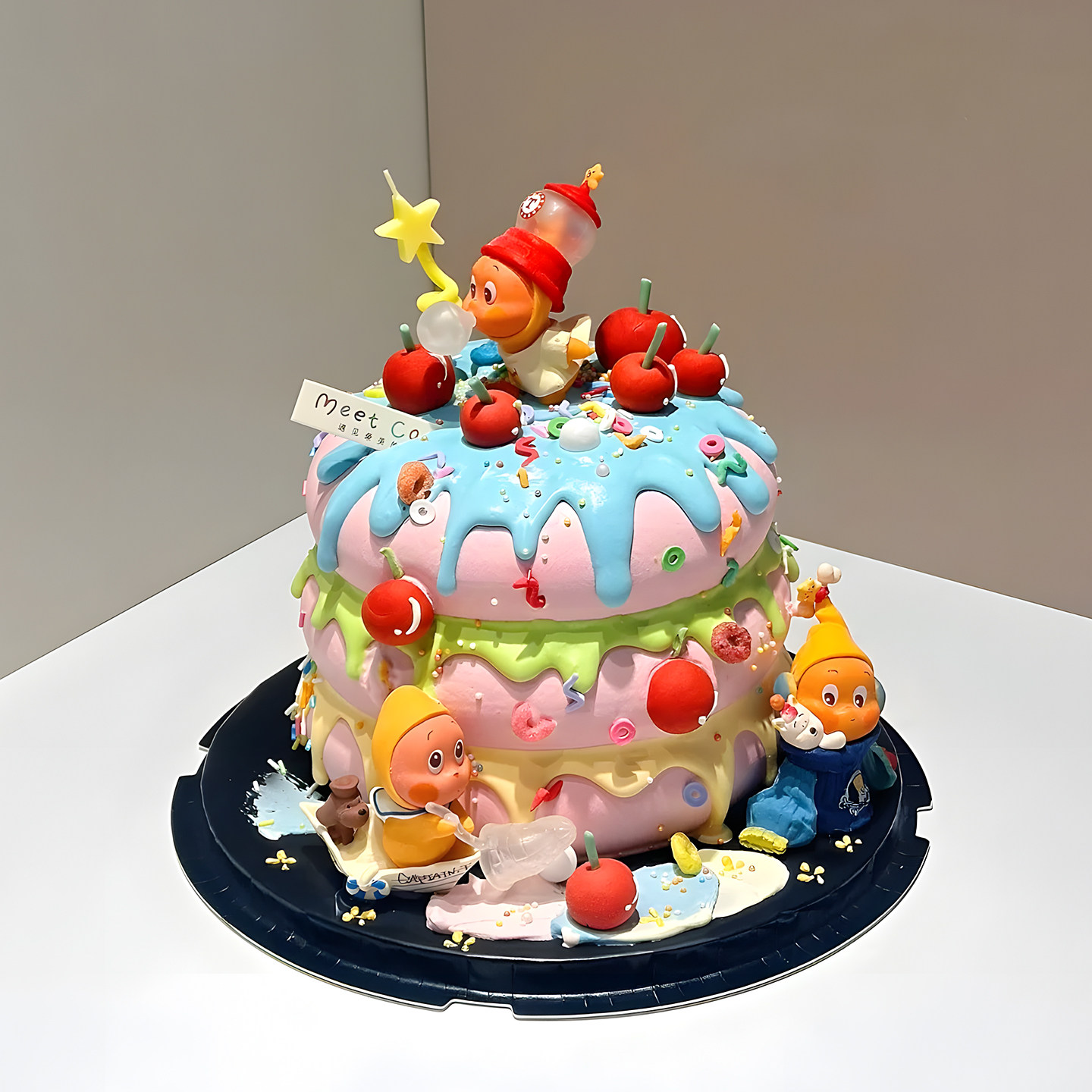 可爱吹泡泡星空人蛋糕装饰摆件儿童男孩女孩许愿蜡烛生日甜品插件