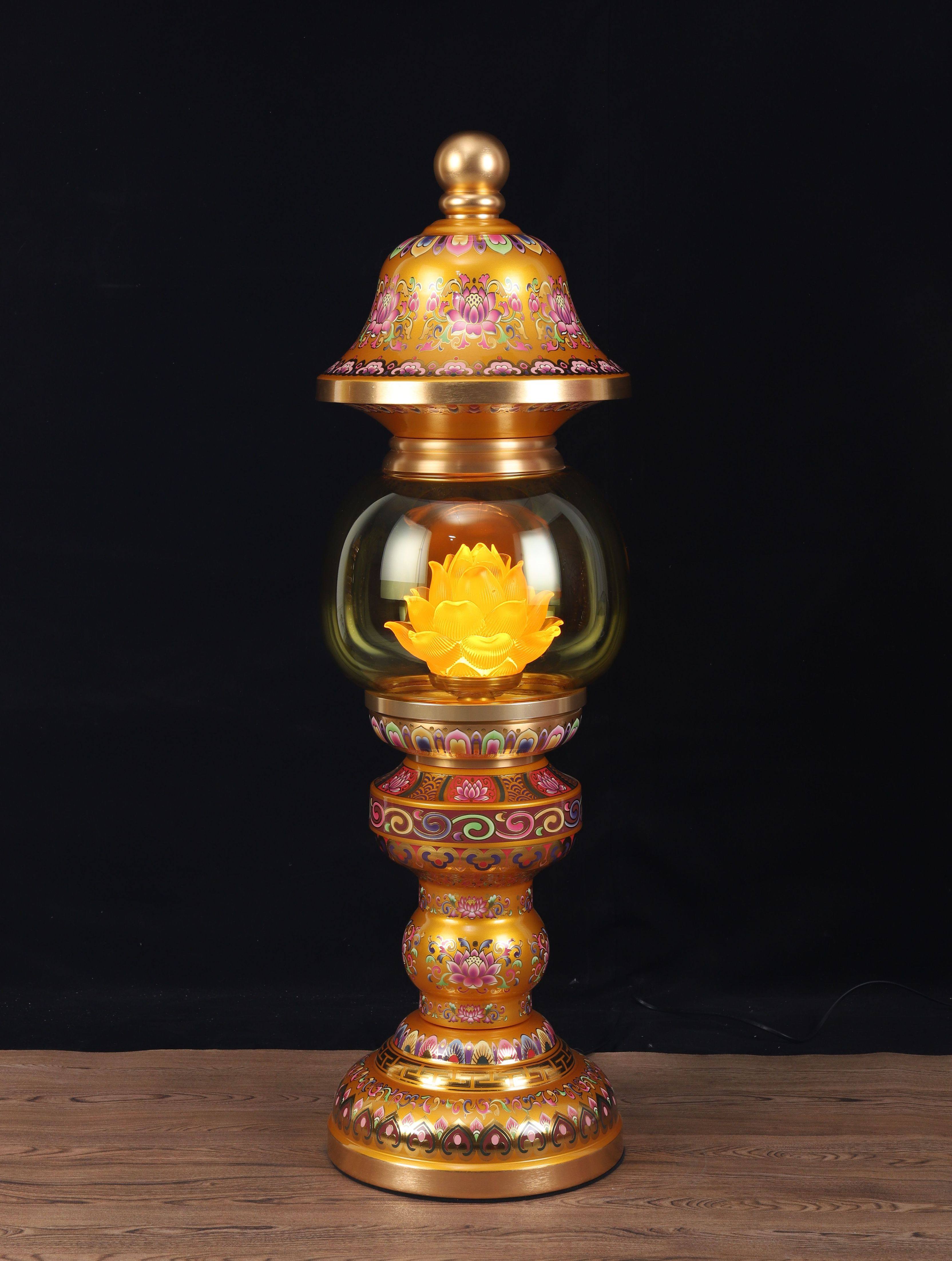 新珐琅特大号落地led神社灯供佛灯莲花灯仿琉璃观音菩萨长明供灯