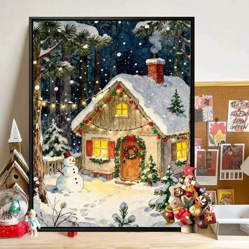 Diy数字油画手工圣诞节雪景油画