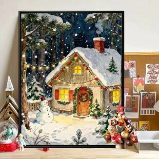 Diy数字油画手工填色圣诞节雪景油画治愈解压填色画卧室装饰挂画