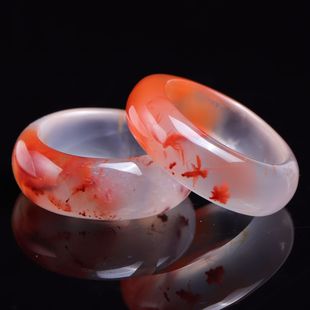 文玩男女款 戒圈 饰品生日礼物 指环 天然冰飘南红玛瑙戒指扳指