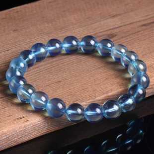 天然冰种海蓝宝手链冰透蓝海蓝宝石男女款 手串生日礼物饰品送证书