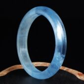 天然冰种海蓝宝手镯爆闪女款 蓝色镯子饰品情侣生日礼物送鉴定证书