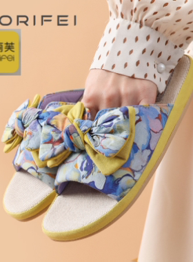 CORIFEI家丽芙春夏季轻奢新款露趾拖鞋亚麻居家防滑家用DS-32604