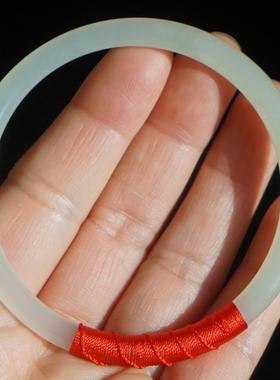 微瑕 3#内径56mm天然和田玉手镯叮当手镯正品青白玉手镯细条圆条