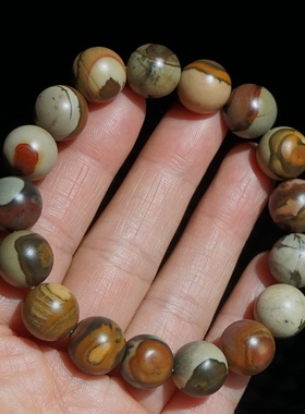 22#新疆哈密南湖彩泥手串天然戈壁泥石手链意境国画圆珠12手钏