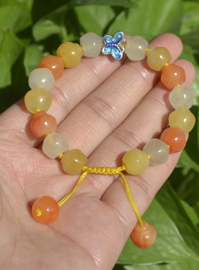 新疆戈壁玉蝴蝶算盘珠子女士手链