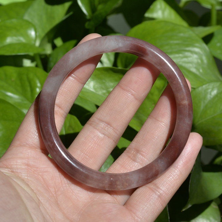 21#内径58圈正品新疆金丝玉紫罗兰手镯宝石光料冰种窄条圆条手镯