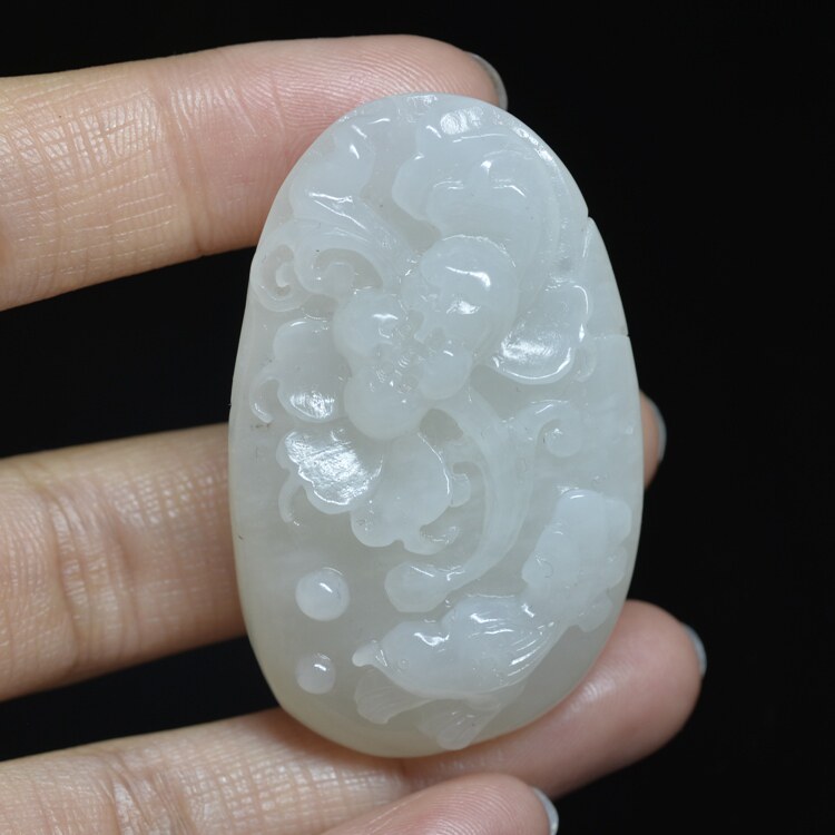 22#天然正品和田玉吊坠白玉蝶恋花喜鹊牡丹花花开富贵