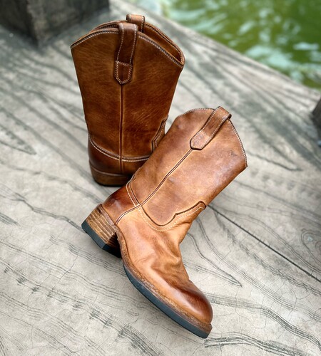 欢哥2025新款三层马腰皮手工女鞋复古圆头切尔西靴直筒百搭短靴