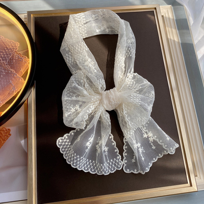 刺绣蕾丝春季女长条复古小丝巾