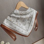 淡雅茶白色真丝小方巾70厘米春秋护颈丝巾柔软纯棉围巾旅游小披肩