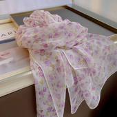 防晒纱巾春秋百搭围脖护颈披肩围巾 薄款 新款 印花小碎花丝巾女夏季