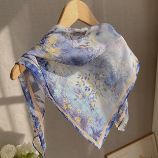轻柔西丽纱70厘米方巾 田园浪漫碎花春秋女丝巾秋冬打底薄小围巾