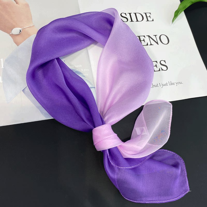 真丝小方巾70&times;70雪纺薄纱桑蚕丝  女夏季丝巾春秋渐变色围巾领巾