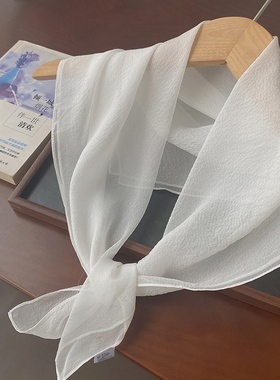 干净气质白色真丝小方巾70厘米桑蚕丝轻薄透气丝巾女春夏防晒丝巾