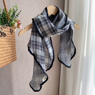 黑白格子棉麻围巾女春秋薄款文艺时尚学院风披肩冬季保暖护颈围脖