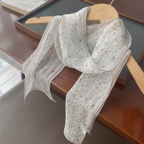 新款长条印花桑蚕丝丝巾女春秋