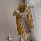 百搭褶皱黄米拼色保暖围脖 扎染文艺复古棉麻围巾女冬季 新款 春秋季