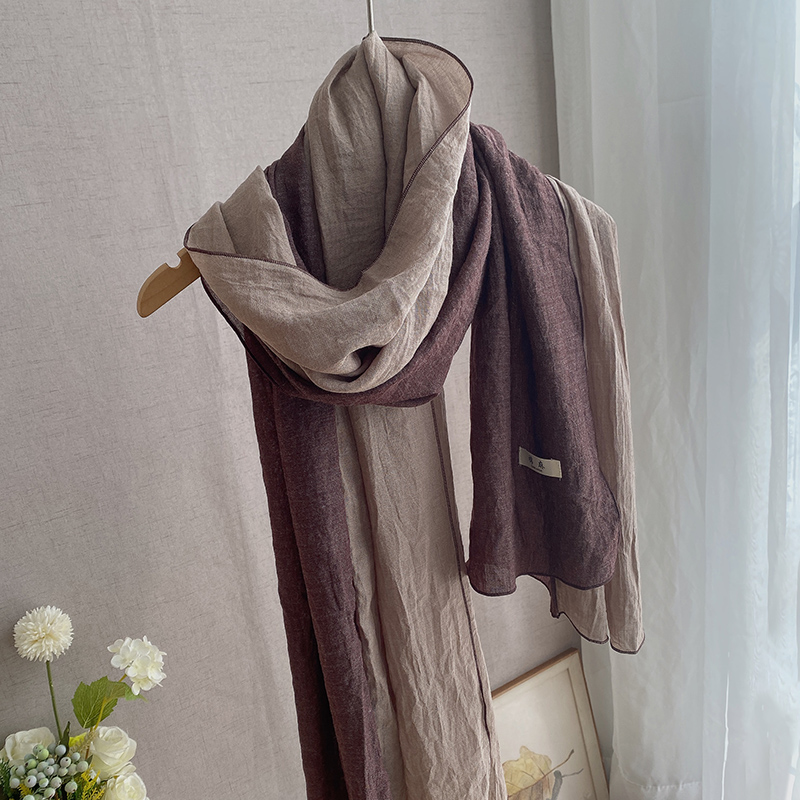 复古文艺春秋长款拼接棉麻围巾女