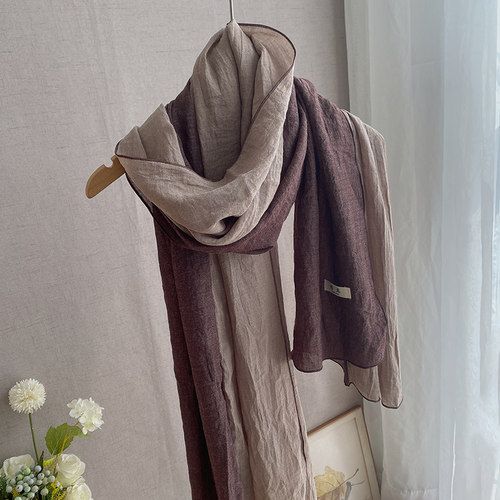 复古文艺春秋长款拼接棉麻围巾女