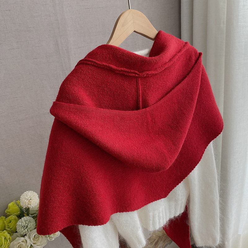 韩版时尚连帽三角巾女秋冬羊毛针织大披肩冬季暖背红色围巾厚款,服饰配件/皮带/帽子/围巾,围巾/丝巾/披肩,淘宝优惠券,粉丝福利购,淘宝优惠卷