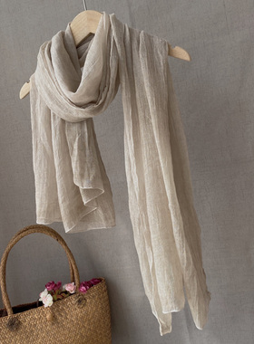 轻若无物 素色扎染棉麻围巾女薄款 2025春秋新款柔棉丝巾披肩纯色