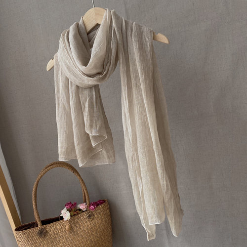 若无素色扎染薄款春秋棉麻围巾