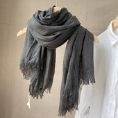 纯色文艺女冬季 绵软素色棉麻围巾春秋薄款 百搭披肩 保暖褶皱围脖